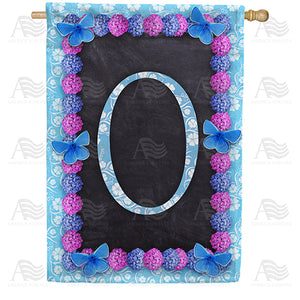 Blue And Purple Hydrangea Monogram Double Sided House Flag