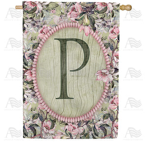 Pink Petals Monogram Double Sided House Flag
