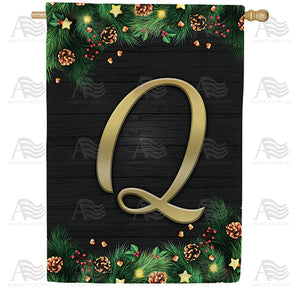 Pine Cones And Stars Monogram Double Sided House Flag