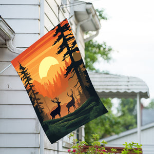 Deer At Sunset Double Sided House Flag
