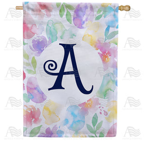 Watercolor Floral Monogram Letter Double Sided House Flag 28" x 40"