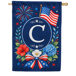Floral Fireworks Patriotic Monogram House Flag