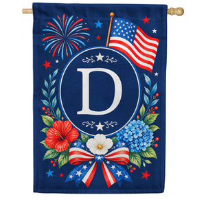 Floral Fireworks Patriotic Monogram House Flag