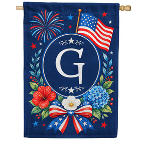 Floral Fireworks Patriotic Monogram House Flag