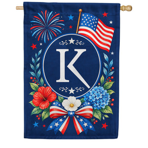 Floral Fireworks Patriotic Monogram House Flag