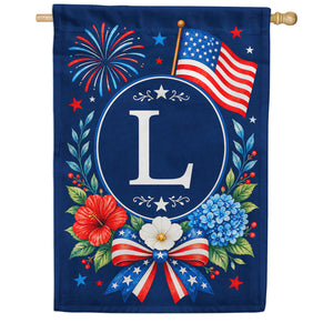 Floral Fireworks Patriotic Monogram House Flag