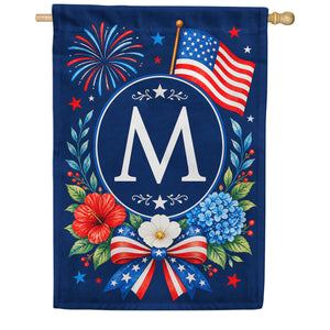 Floral Fireworks Patriotic Monogram House Flag