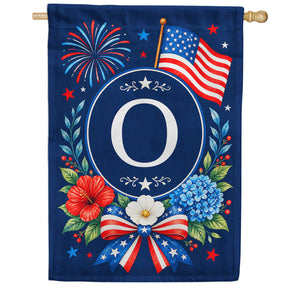 Floral Fireworks Patriotic Monogram House Flag