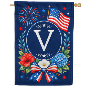 Floral Fireworks Patriotic Monogram House Flag