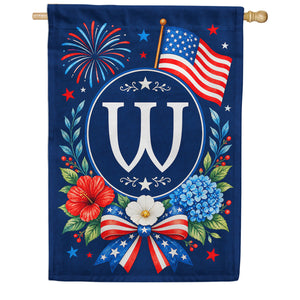 Floral Fireworks Patriotic Monogram House Flag