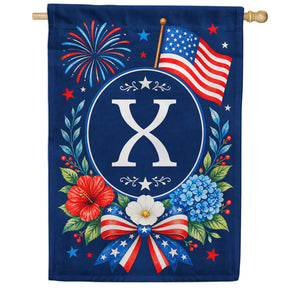 Floral Fireworks Patriotic Monogram House Flag
