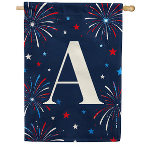 Patriotic Blue Gingham Monogram Double Sided House Flag