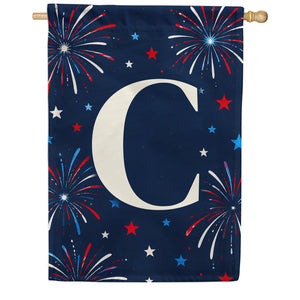 Patriotic Blue Gingham Monogram Double Sided House Flag