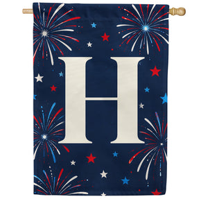 Patriotic Blue Gingham Monogram Double Sided House Flag
