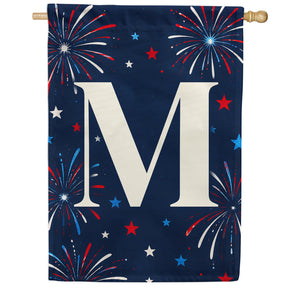 Patriotic Blue Gingham Monogram Double Sided House Flag