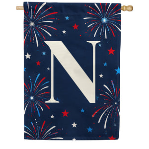 Patriotic Blue Gingham Monogram Double Sided House Flag