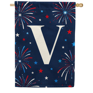 Patriotic Blue Gingham Monogram Double Sided House Flag