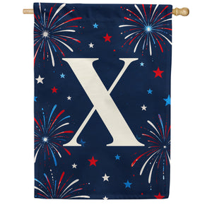 Patriotic Blue Gingham Monogram Double Sided House Flag
