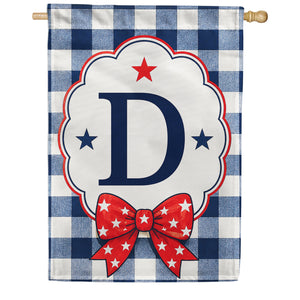 Patriotic Blue Gingham Monogram Double Sided HouseFlag