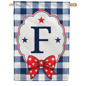 Patriotic Blue Gingham Monogram Double Sided HouseFlag