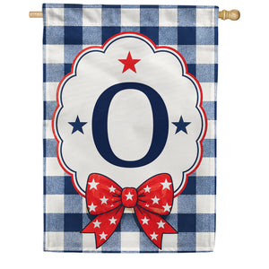 Patriotic Blue Gingham Monogram Double Sided HouseFlag