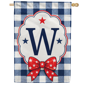 Patriotic Blue Gingham Monogram Double Sided HouseFlag