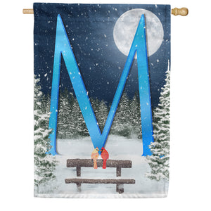 Winter Moon Double Sided Monogram House Flag