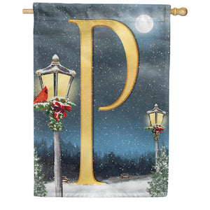 Winter Lamp Warmth Double Sided Monogram House Flag