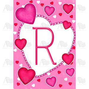 Happy Valentine's Day Hearts Monogram House Flag