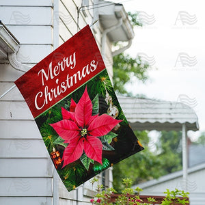 Merry Christmas Poinsettia And Ornaments Double Sided House Flag