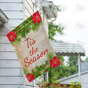 Tis The Season Poinsettia & Greenery Double Sided House Flag