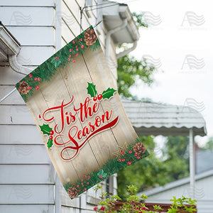 Tis The Season Holly & Pine Cone Double Sided House Flag