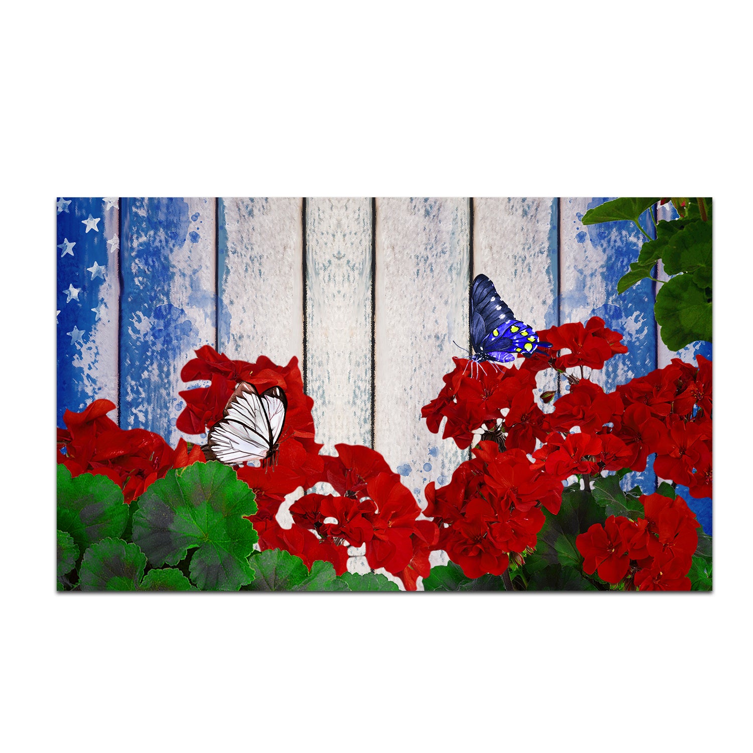 Patriotic Geraniums Butterfly Doormat