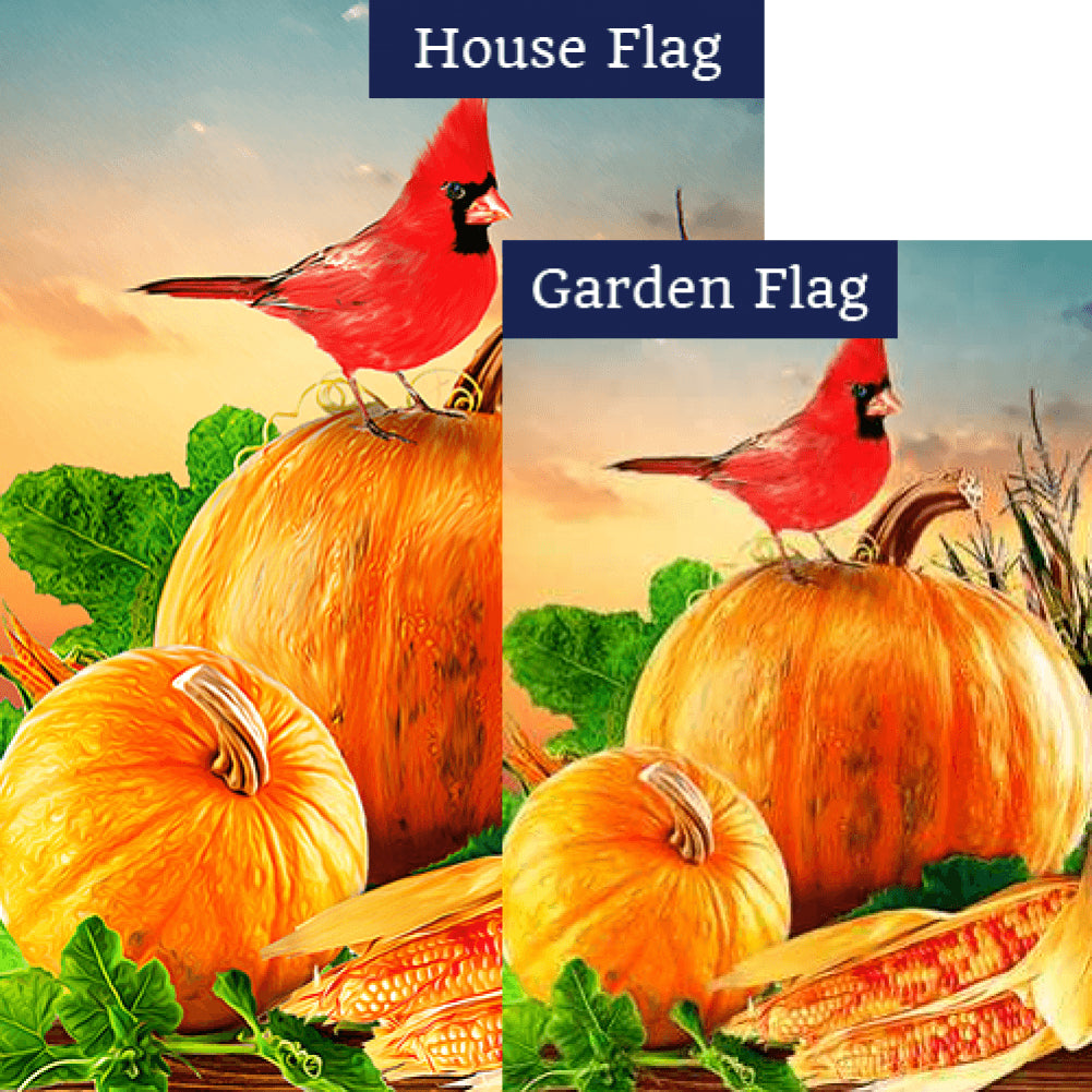 Cardinal On Pumpkin Flags Set (2 Pieces)