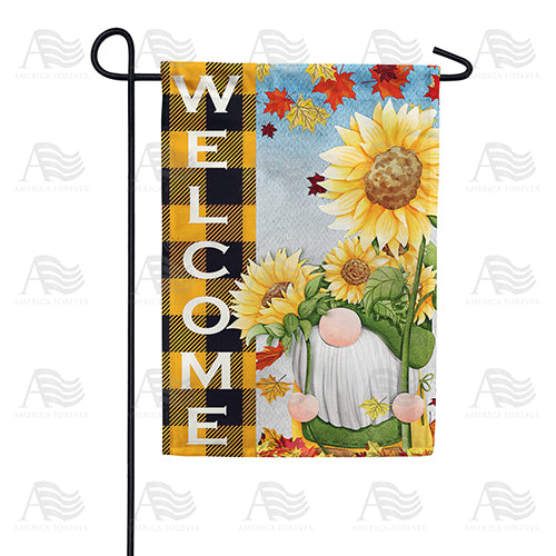 Gnome Picking Sunflowers Double Sided Garden Flag