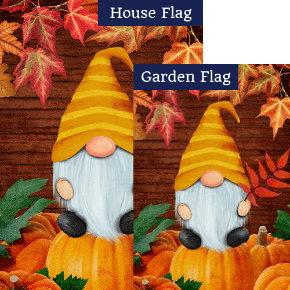 Gnome Sitting On Pumpkin Flags Set (2 Pieces)