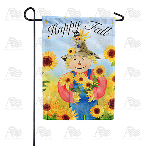 Happy Fall Scarecrow Sunflowers Double Sided Garden Flag