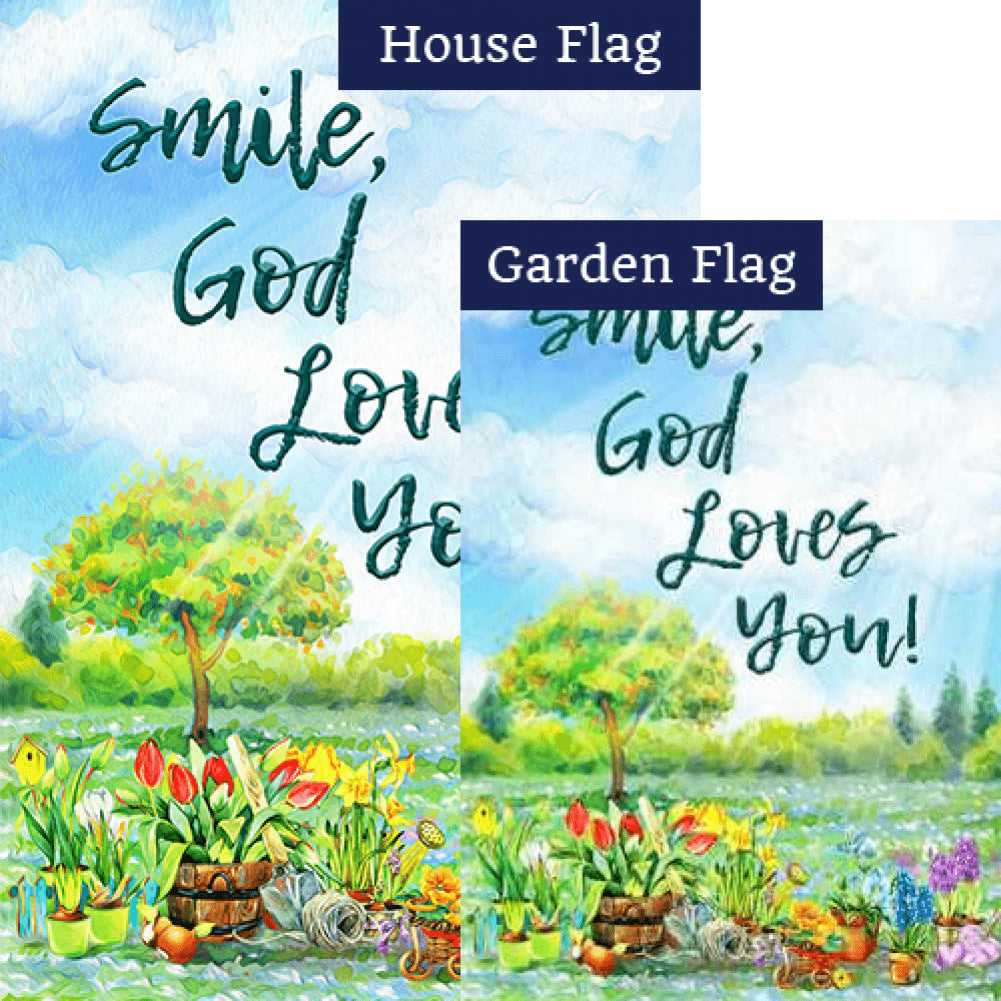 Smile, God Loves You! Double Sided Flags Set (2 Pieces)