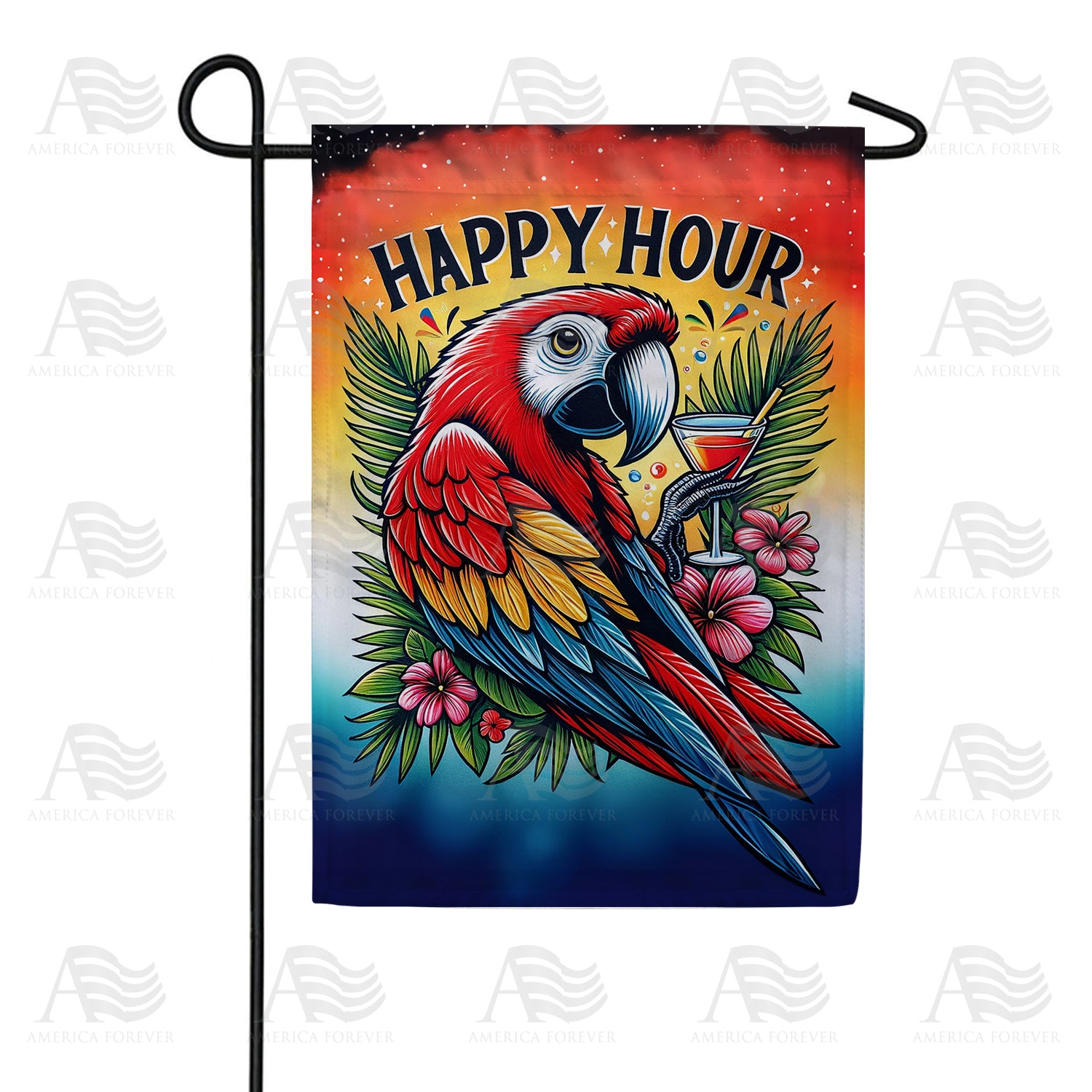 Happy Hour Parrot Double Sided Garden Flag