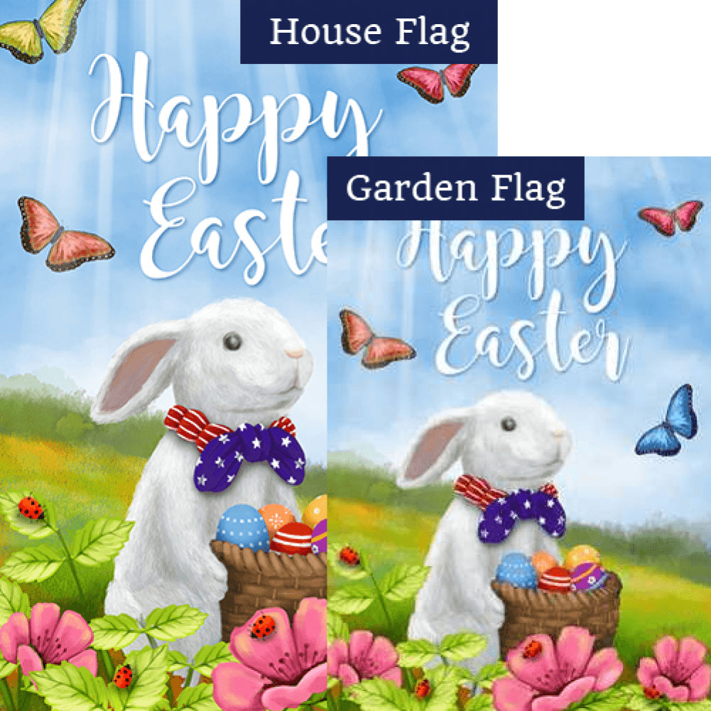 Easter Bunny with Patriotic Tie Double Sided Flags Set (2 Pieces)