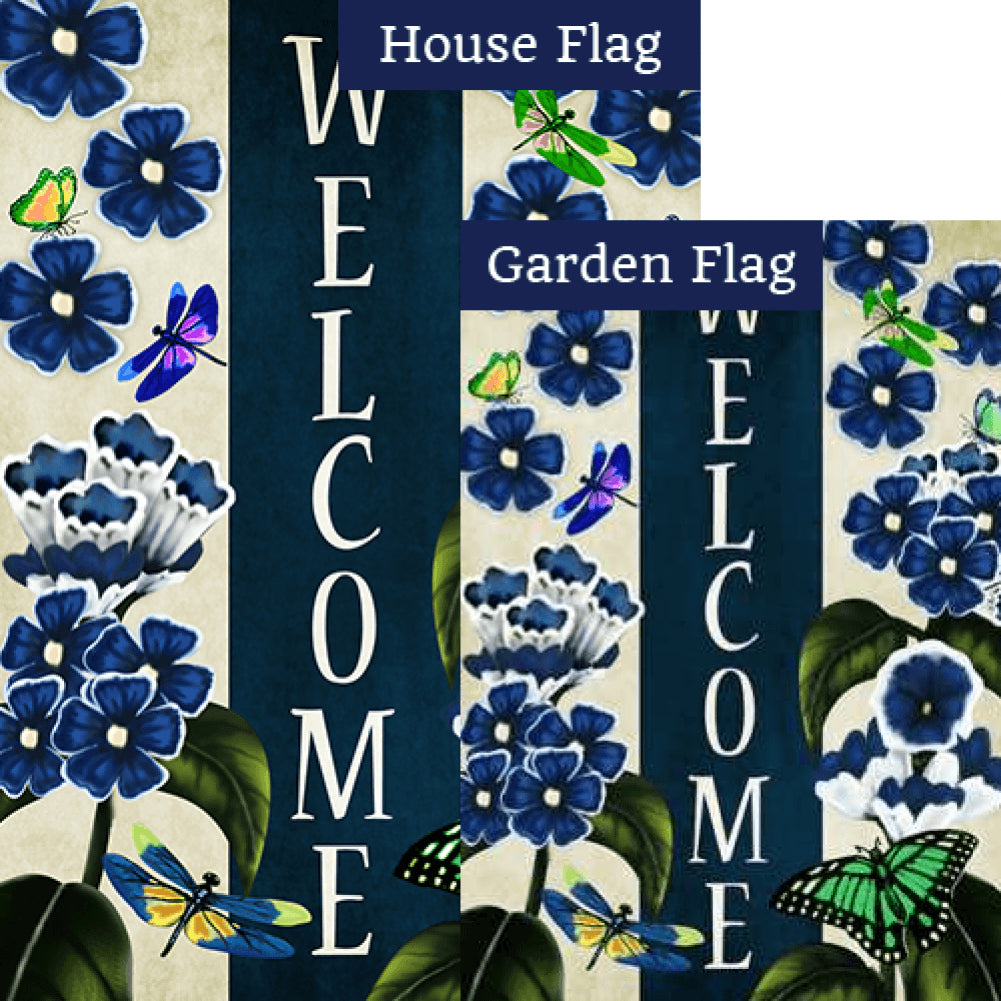Blue Welcome Flowers Flags Set (2 Pieces)