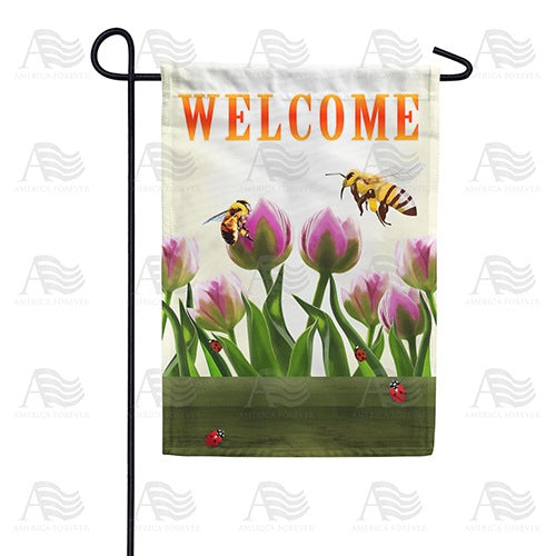 Welcome Spring Bees and Tulips Double Sided Garden Flag