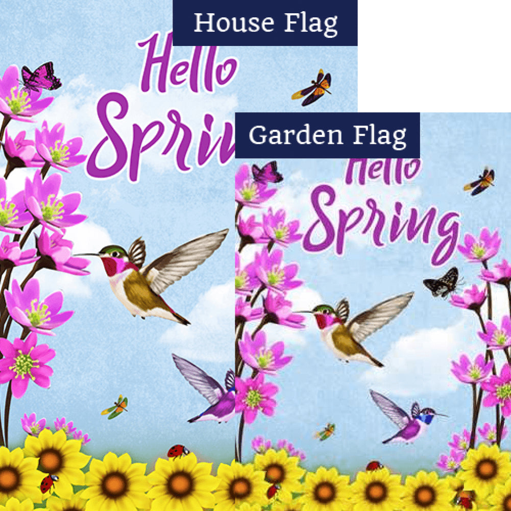 Hummingbirds and Spring Flowers Flags Set (2 Pieces)