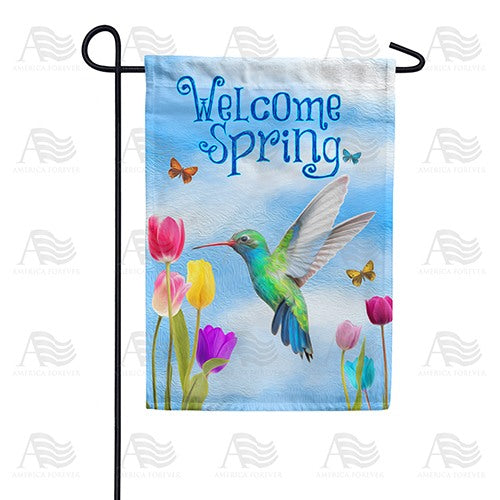 Spring Hummingbird and Tulips Double Sided Garden Flag