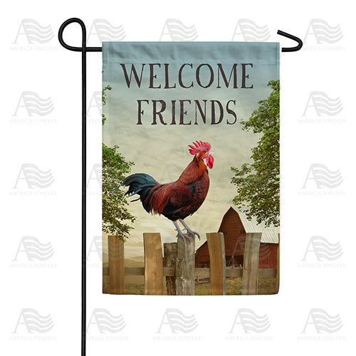 Rooster Welcome Friends Double Sided Garden Flag