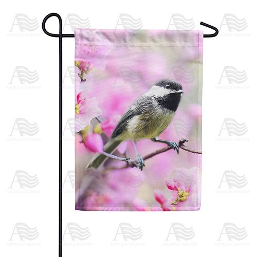 Chickadee In Apple Tree Blossoms Double Sided Garden Flag