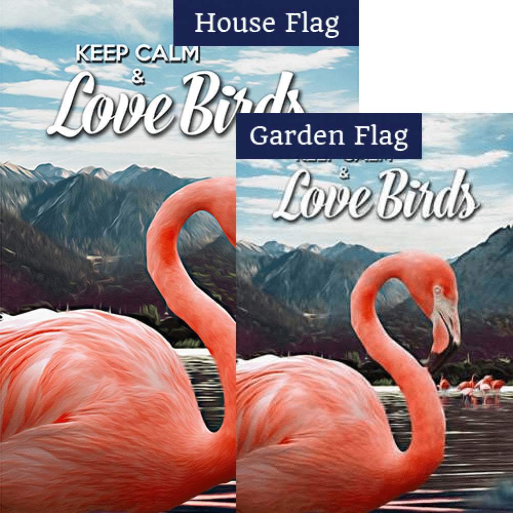 Flamingos On Mountain Lake Double Sided Flags Set (2 Pieces)