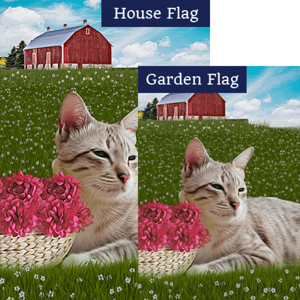 Cat Napping In Field Double Sided Flags Set (2 Pieces)