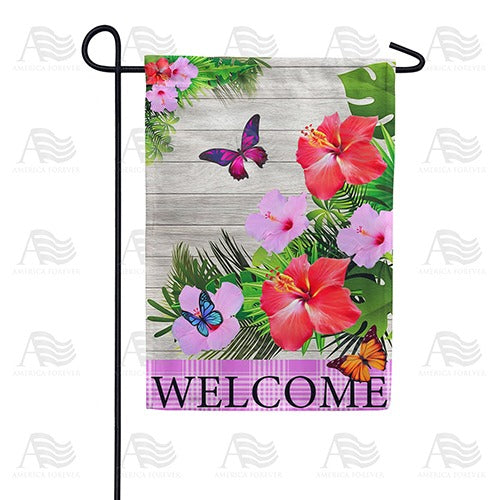 Hibiscus Butterflies Welcome Double Sided Garden Flag