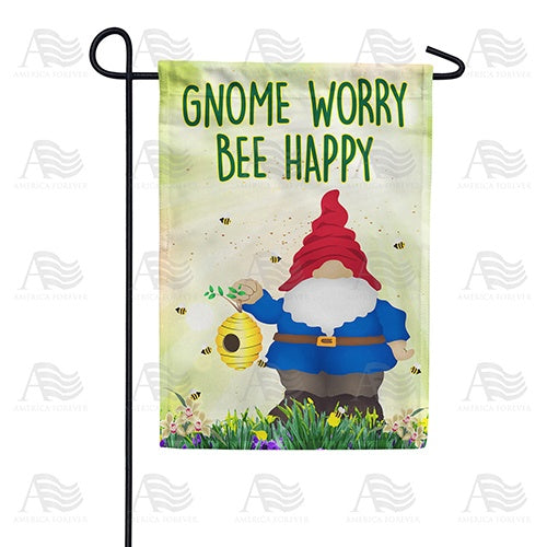 Gnome Worry Bee Happy Double Sided Garden Flag